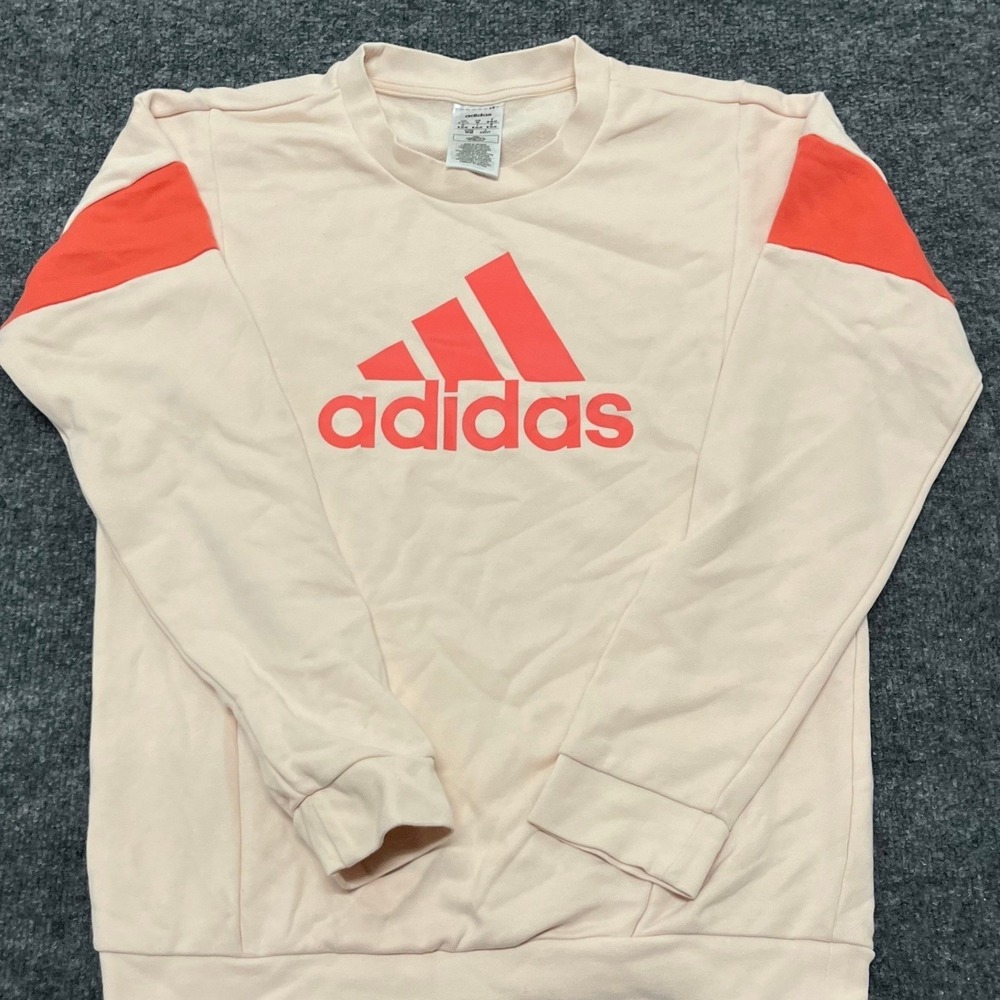 Adidas Sweatshirt Womens Size M Pink Orange Logo Crewneck Long Sleeve Athletic